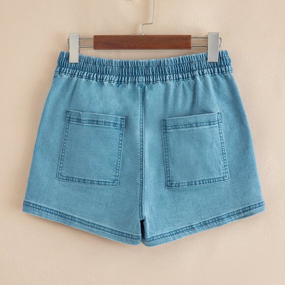 Drawstring Elastic Waist Jean Shorts - Picture 4 of 10